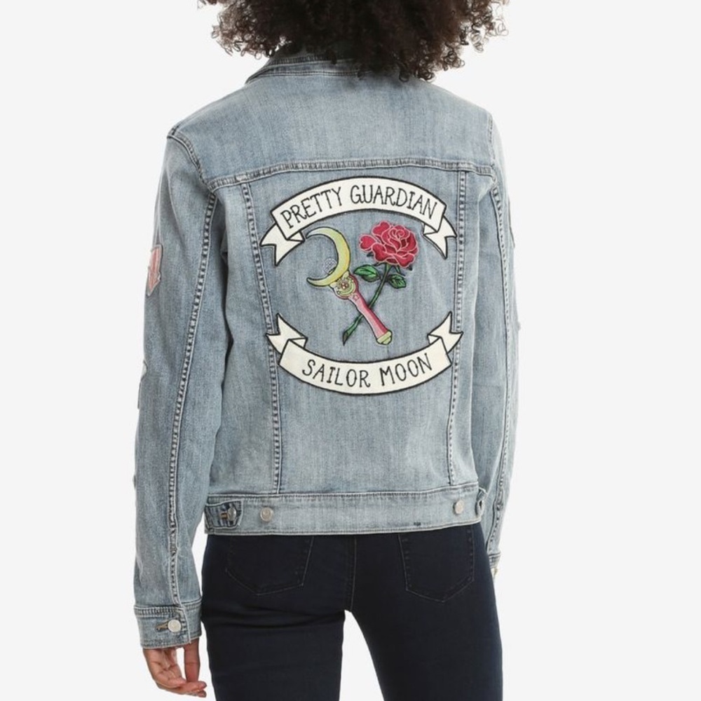 Sailor Moon Denim Jacket with Colorful Patches grunge, streetwear festival